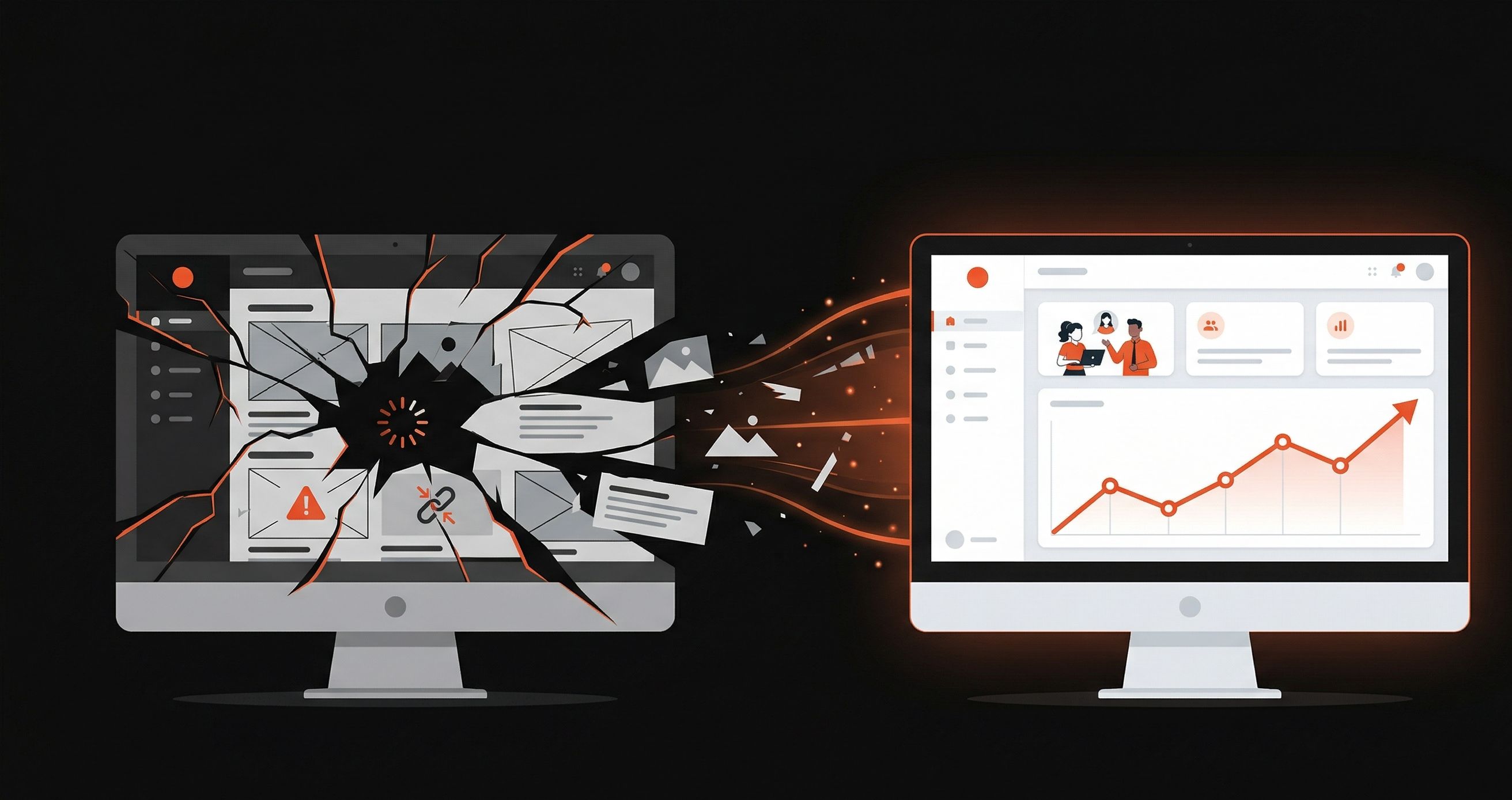 Broken website transforming into lead-generating website