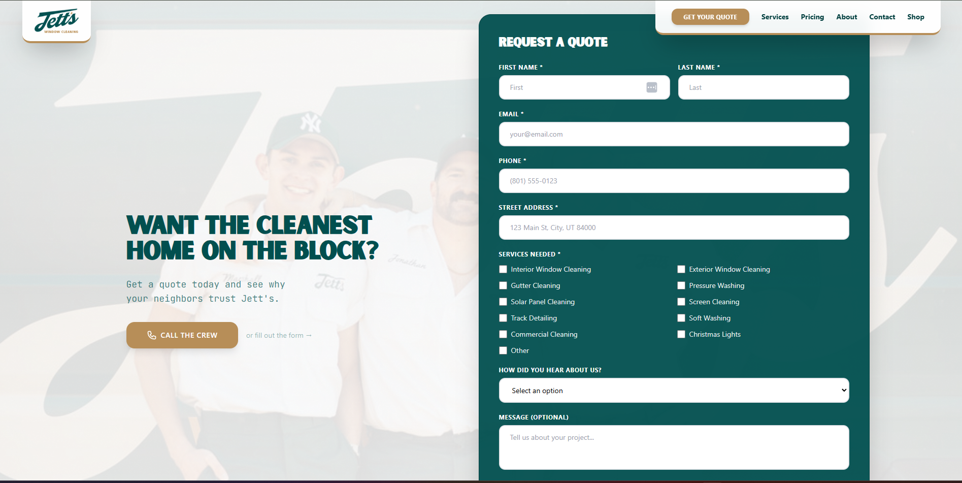 Jetts Windows quote request form