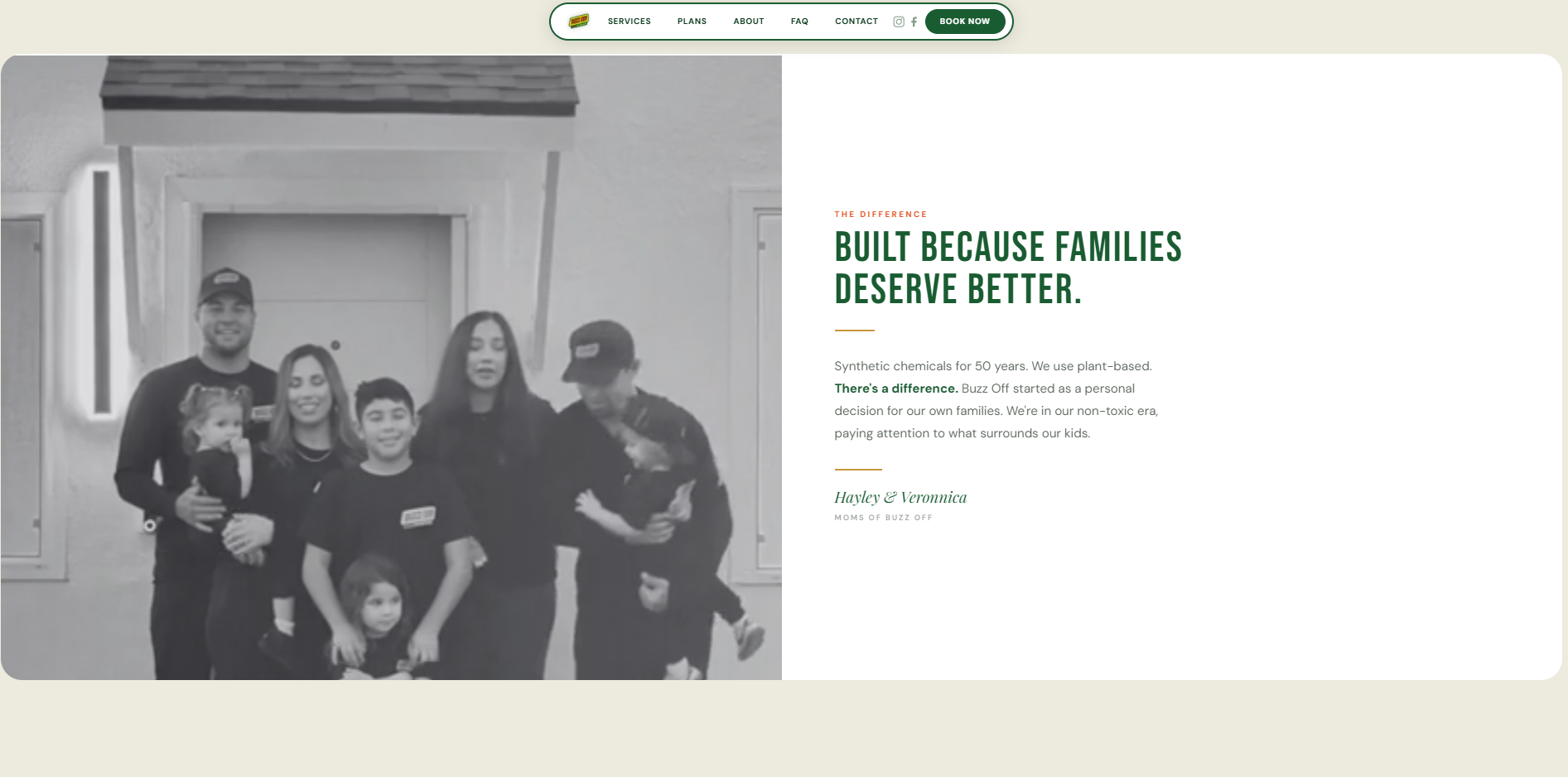 Spray Buzz Off brand story section