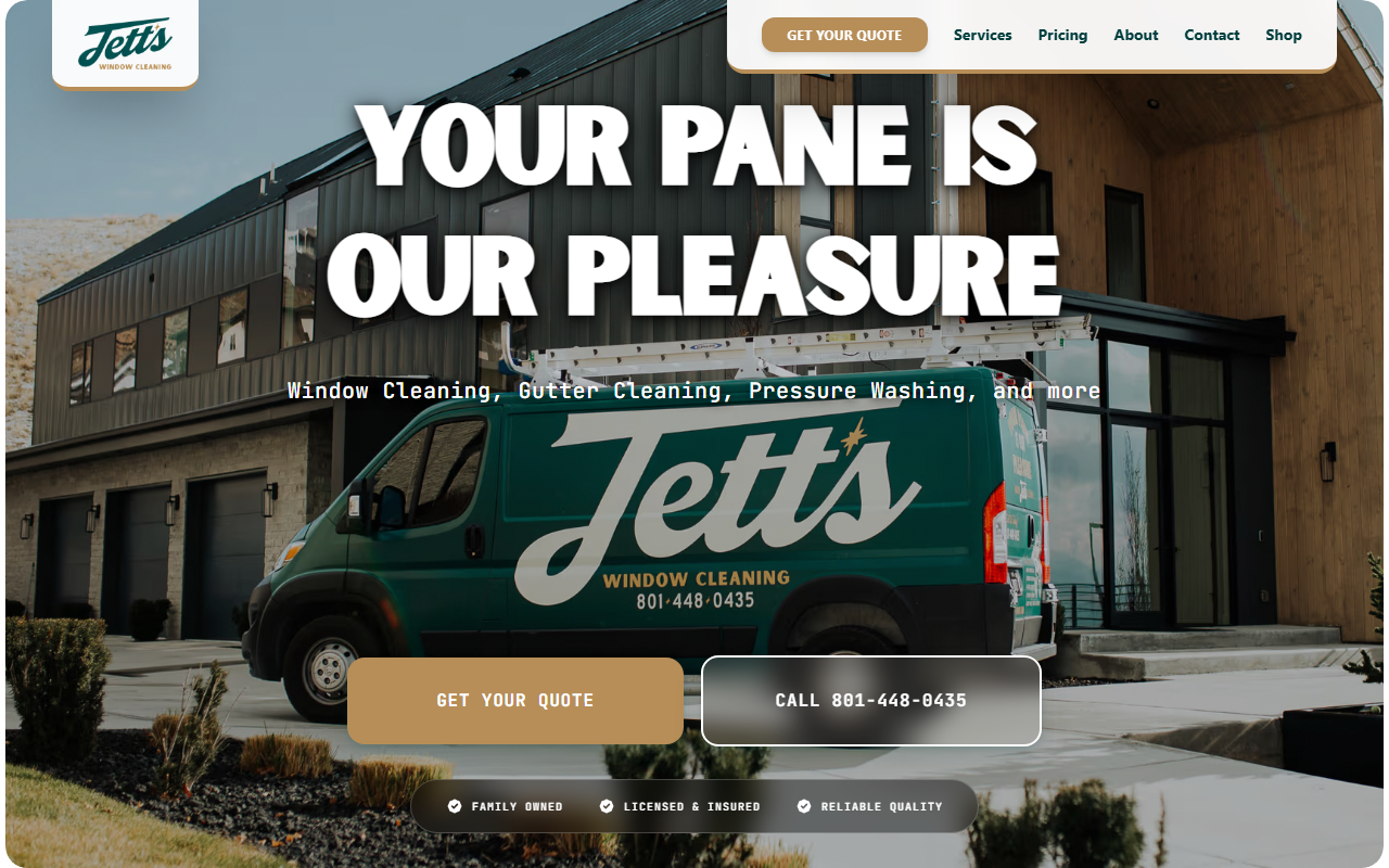 A real contractor website Plain Talk built for Jetts Windows